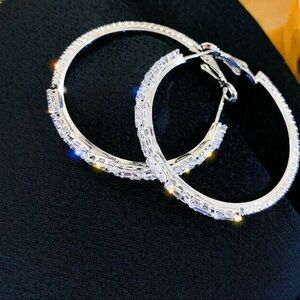 Hoop Earrings Women Silver Plated Jewelry White Sapphire Simulated